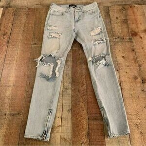 Pacsun Denim distressed light wash jeans with zipper bottom stacked skinny 29